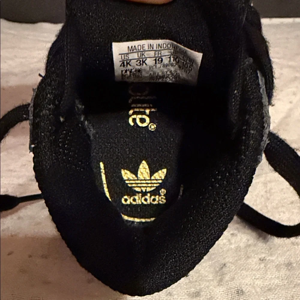 Adidas Kids Black Sneakers with Gold Details toddler size 4K